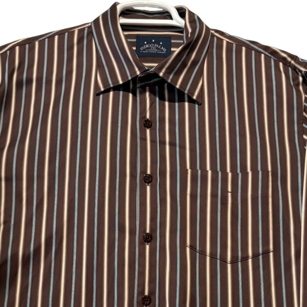 Indigo Palms Denim Co Tommy‎ Bahama Men's XL Brown Long Sleeve Striped Shirt
